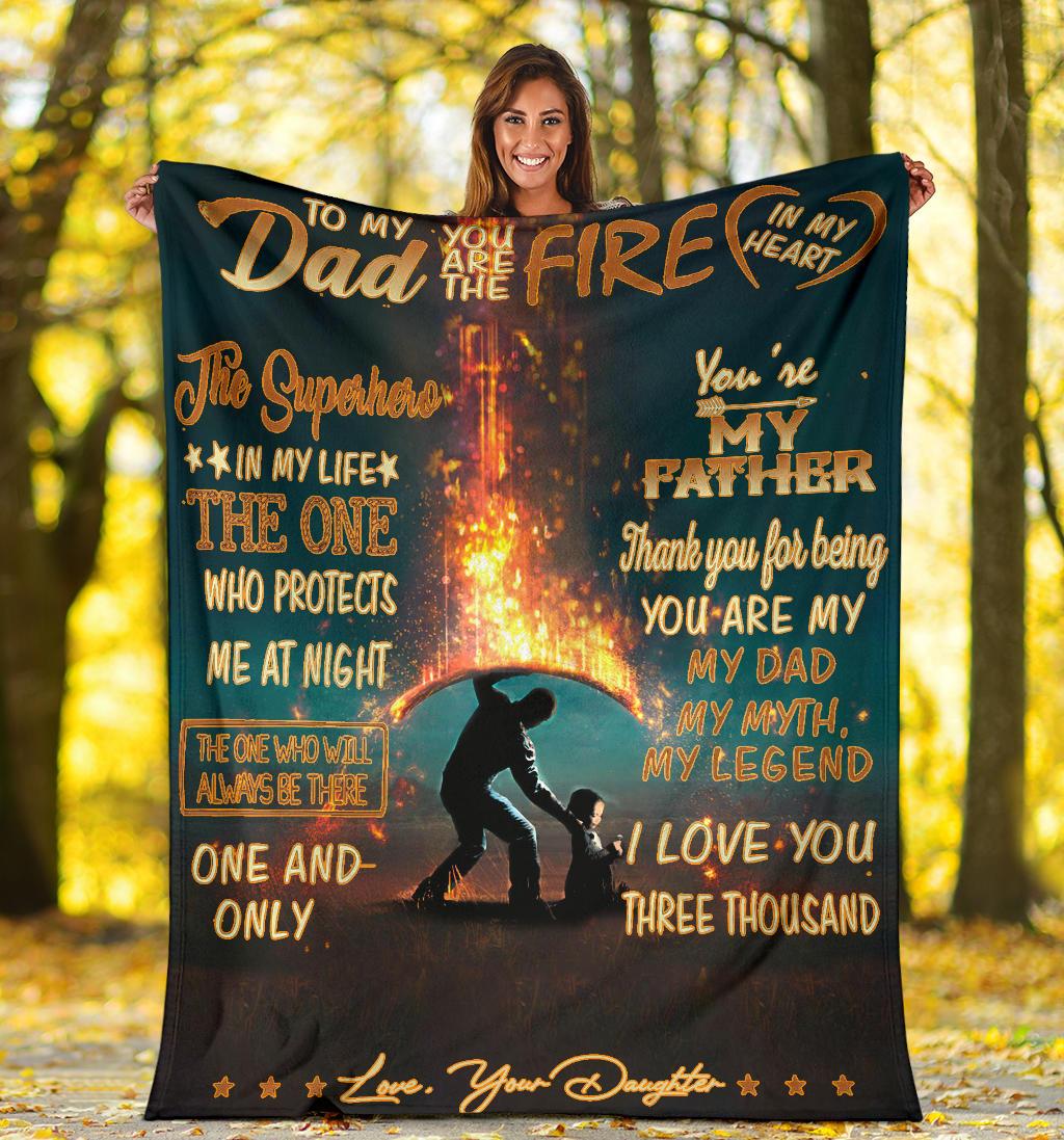 To My Dad You Are The Fire In My Heart Fleece Blanket Gift For Birthday For Father From Daughter Home Decor Bedding Couch Sofa Soft And Comfy Cozy