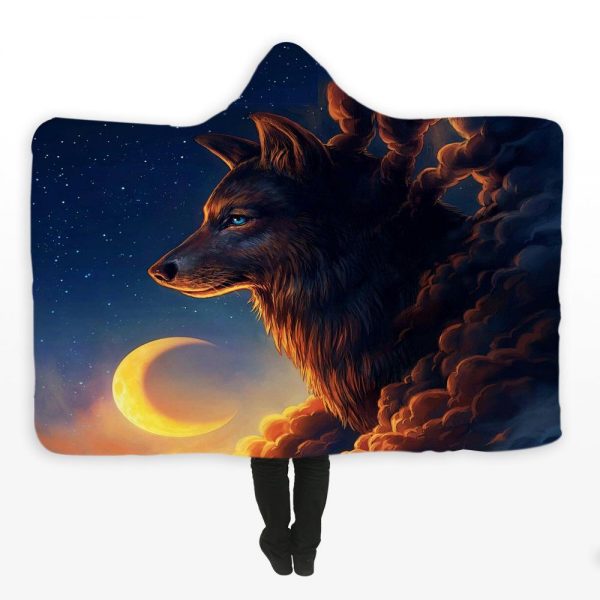 Animal Hooded Blankets – Animal Series Wolf God Fleece Hooded Blanket