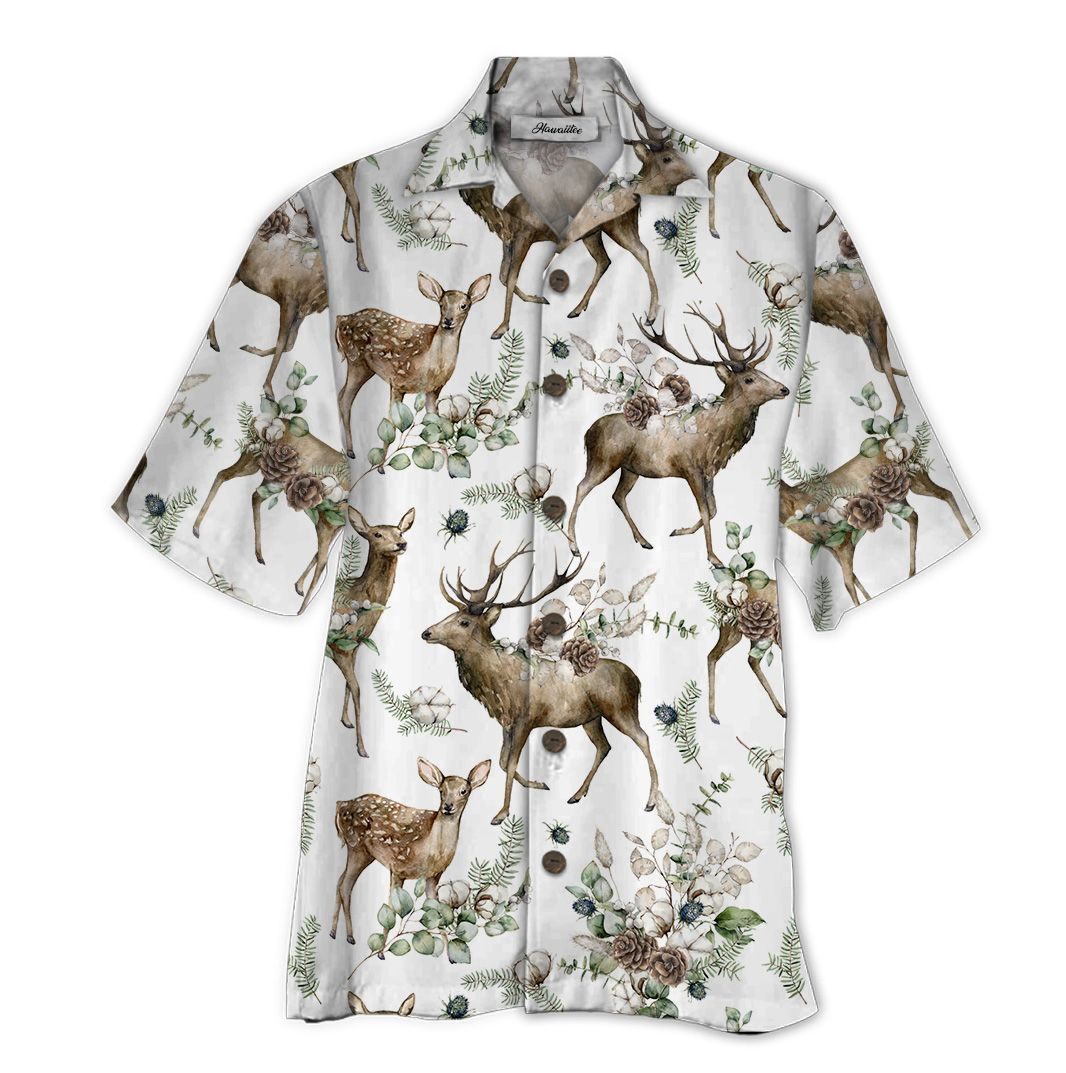 Deer White High Quality Unisex Hawaii Shirt For Men And Women Ha43784