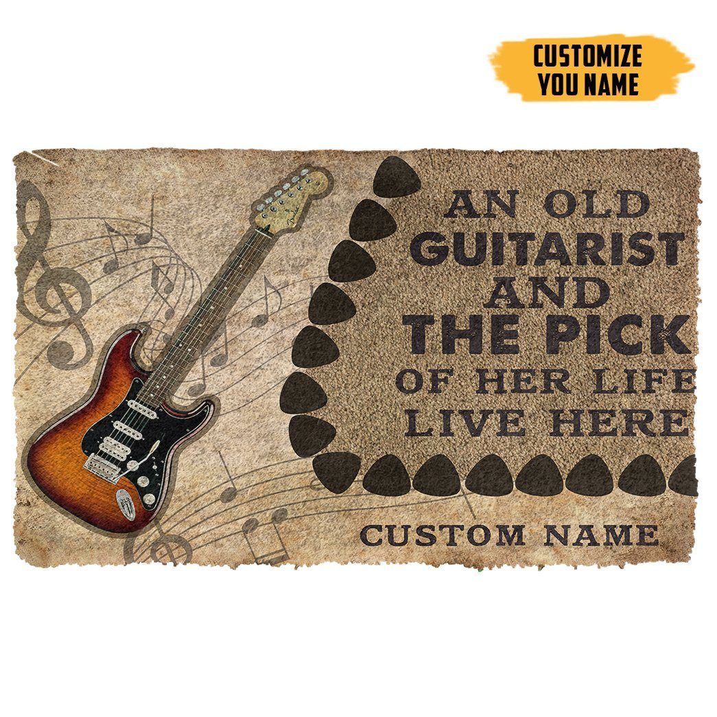 Gearhumans 3D An Old Electric Guitarist And The Pick Of Her Life Custom Name Doormat