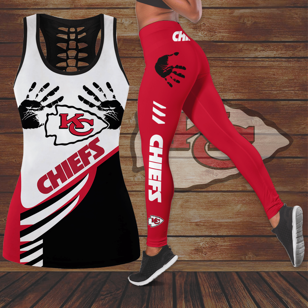 Kansas City Chiefs Handprint All Over Print 3D Hollow Tank Top & Leggings – White Red-Tph