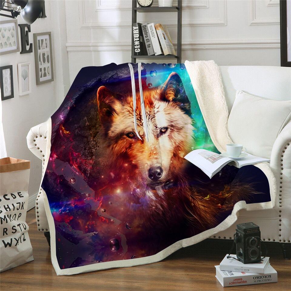 Lonely Galaxy Wolf Blanket Quilt