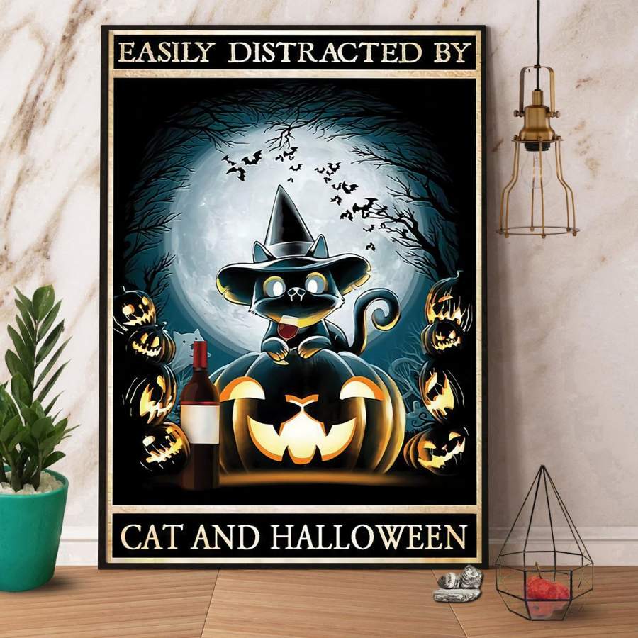 Easily distracted by cat and halloween paper poster no frame/ wrapped canvas wall decor full size