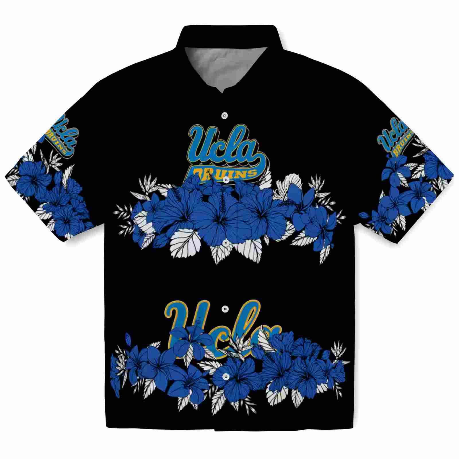 Ucla Bruins Hibiscus Stripe Blue Black Hawaiian Shirt