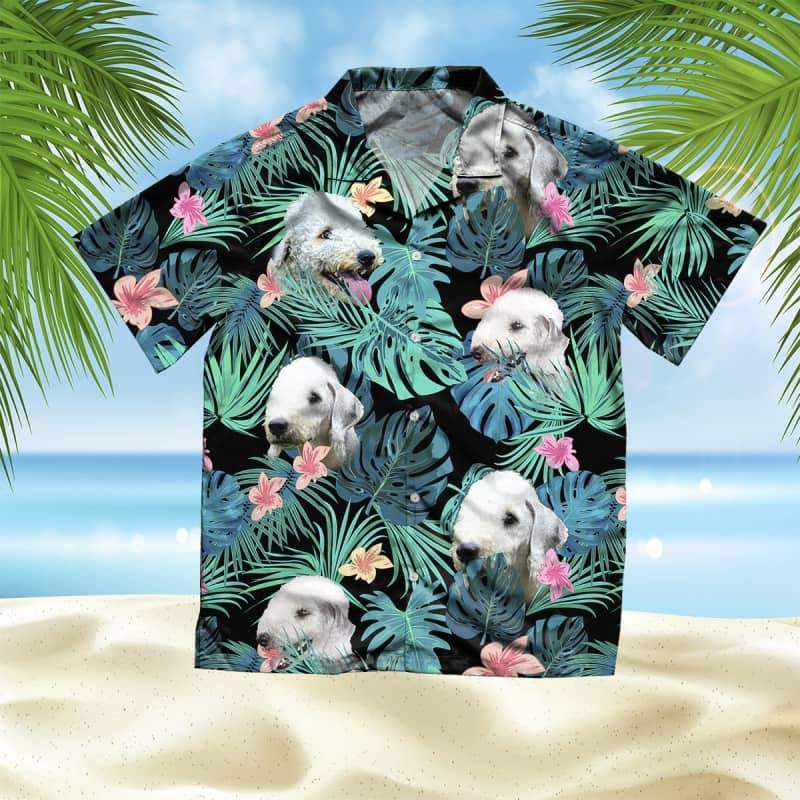 Bedlington Terrier Hawaiian Shirt, Dog Summer Leaves Hawaiian Shirt, Unisex Print Aloha Short Sleeve Casual Shirt