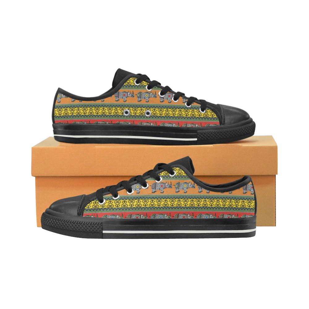 Rhino African Afro Dashiki Adinkra Kente Pattern E Men’s Low Top Shoes Black