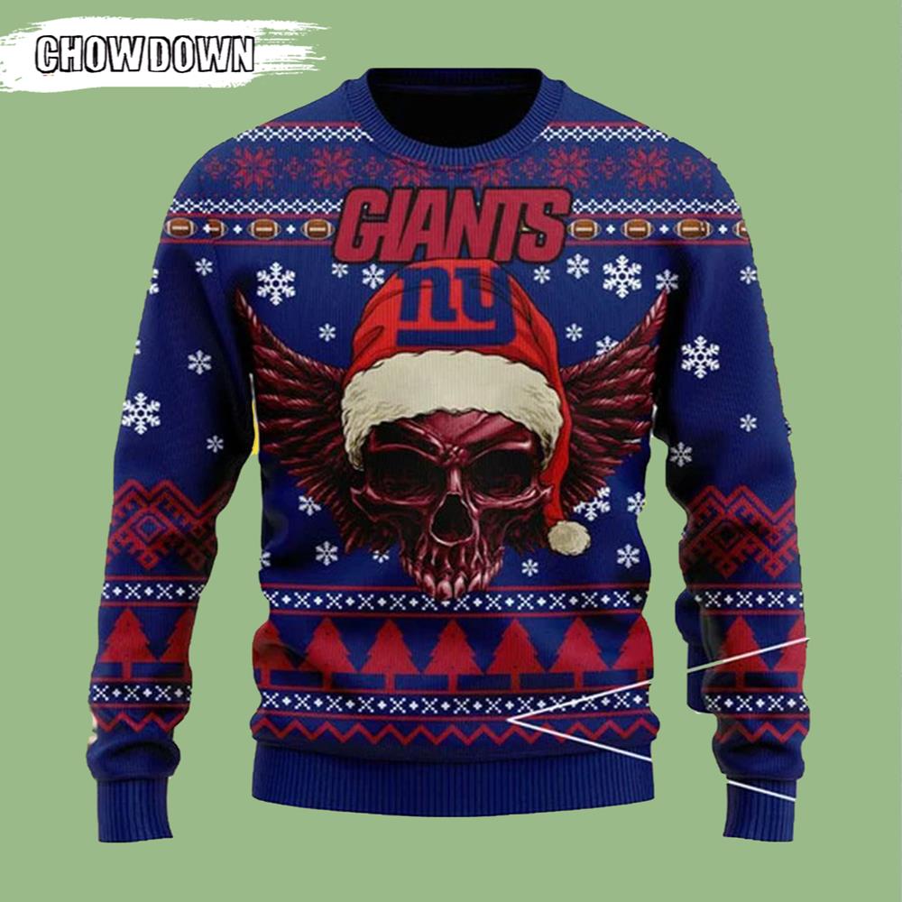 New York Giants Gift For Fan Ugly Wool Sweater Christmas Skull Xmas