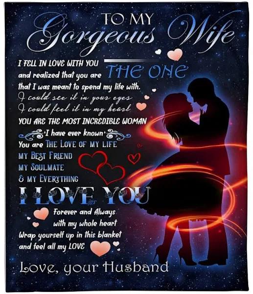 To My Gorgeous Wife I Fell In Love With You Fleece Blanket Gift For Wife From Husband Home Decor Bedding Couch Sofa Soft And Comfy Cozy