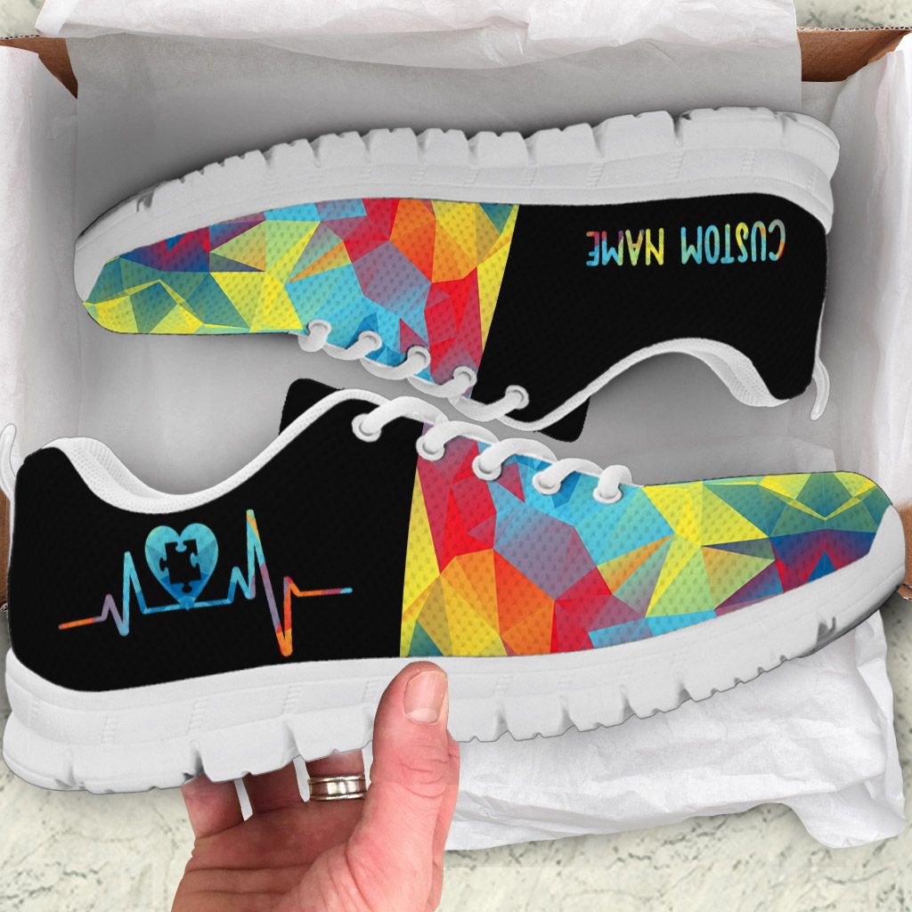 Custom Name Autism Awareness Puzzle Heartbeat Women Sneakers Shoes For Mom And Autistic Child