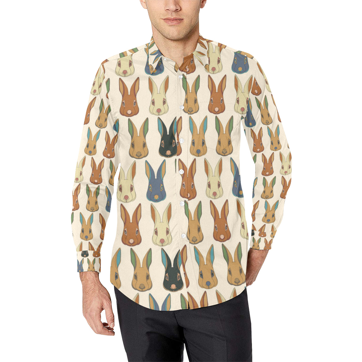 Rabbit Pattern Print Design Rb04 Long Sleeve Dress Shirt