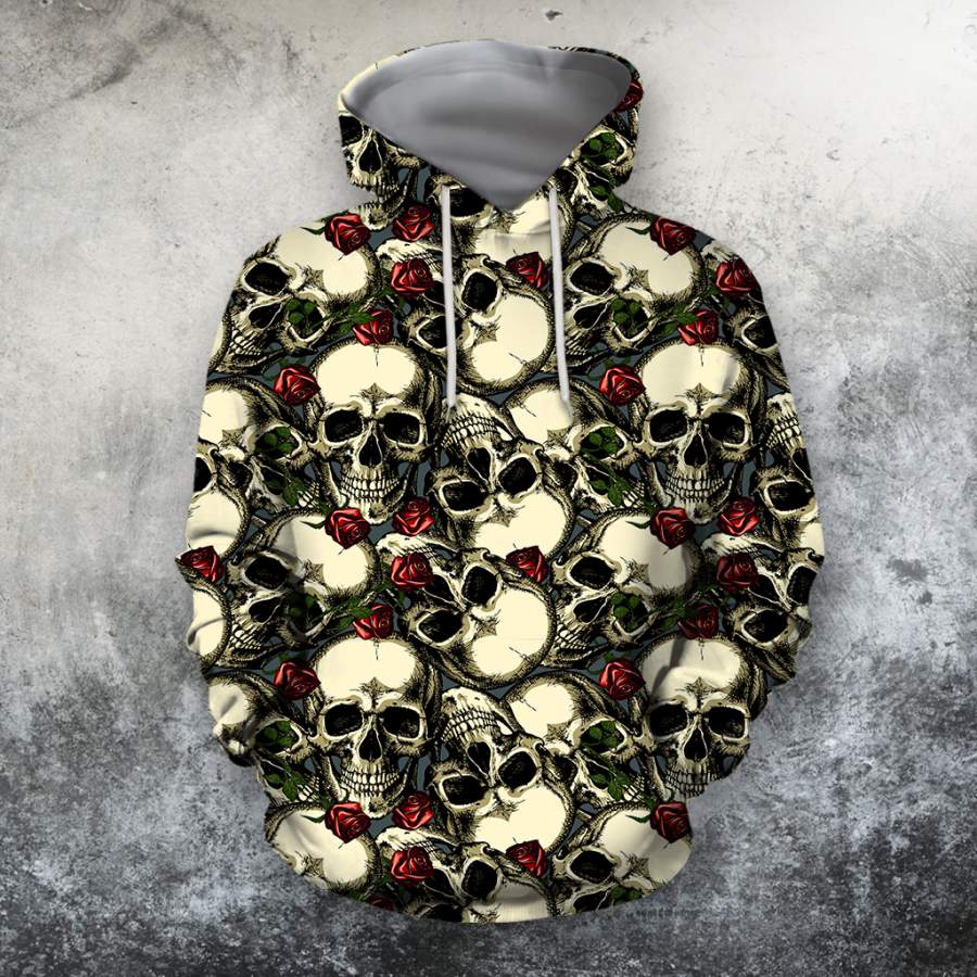 3D All Over Print Black Roses And Skulls Shirts