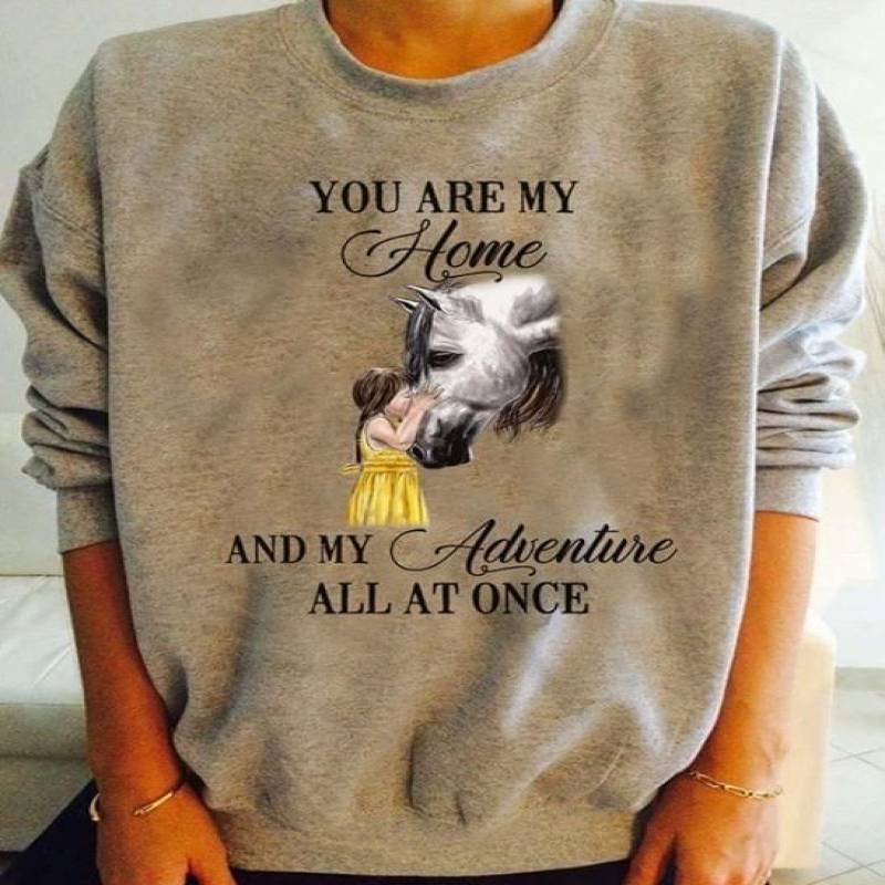 The Girl Kiss Horse You Are My Home And My Adventure All At Once Best Gifts For Animals Lovers Sport Grey Sweatshirt S-5Xl