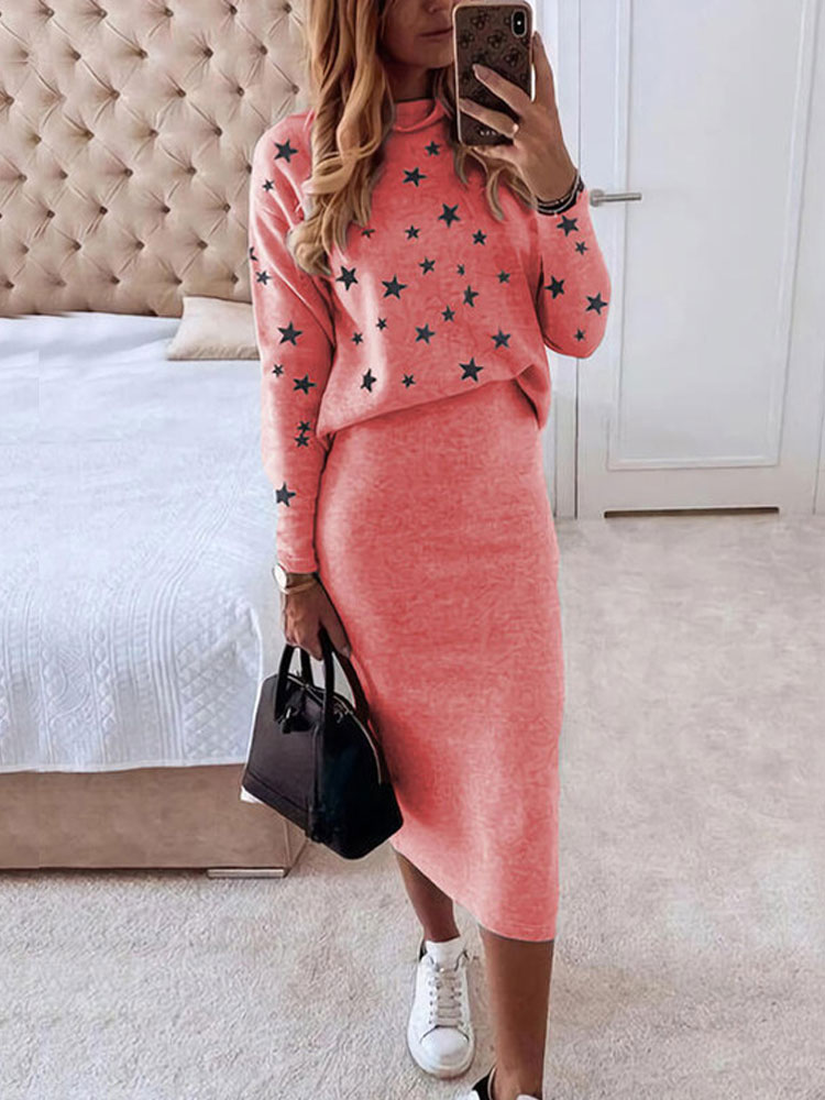 2022 Autumn Winter Knitted Skirt Set Women Turtleneck Two Piece Skirt Set Long Sleeve Elegant Office Knitted Sweater Skirt Suit alx