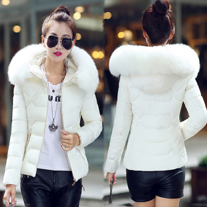 Autumn Winter Hooded Coat Jacket Women New Female Warm Down Cotton With Feather Collar Outerwear Short Parka Jaqueta Feminina alx