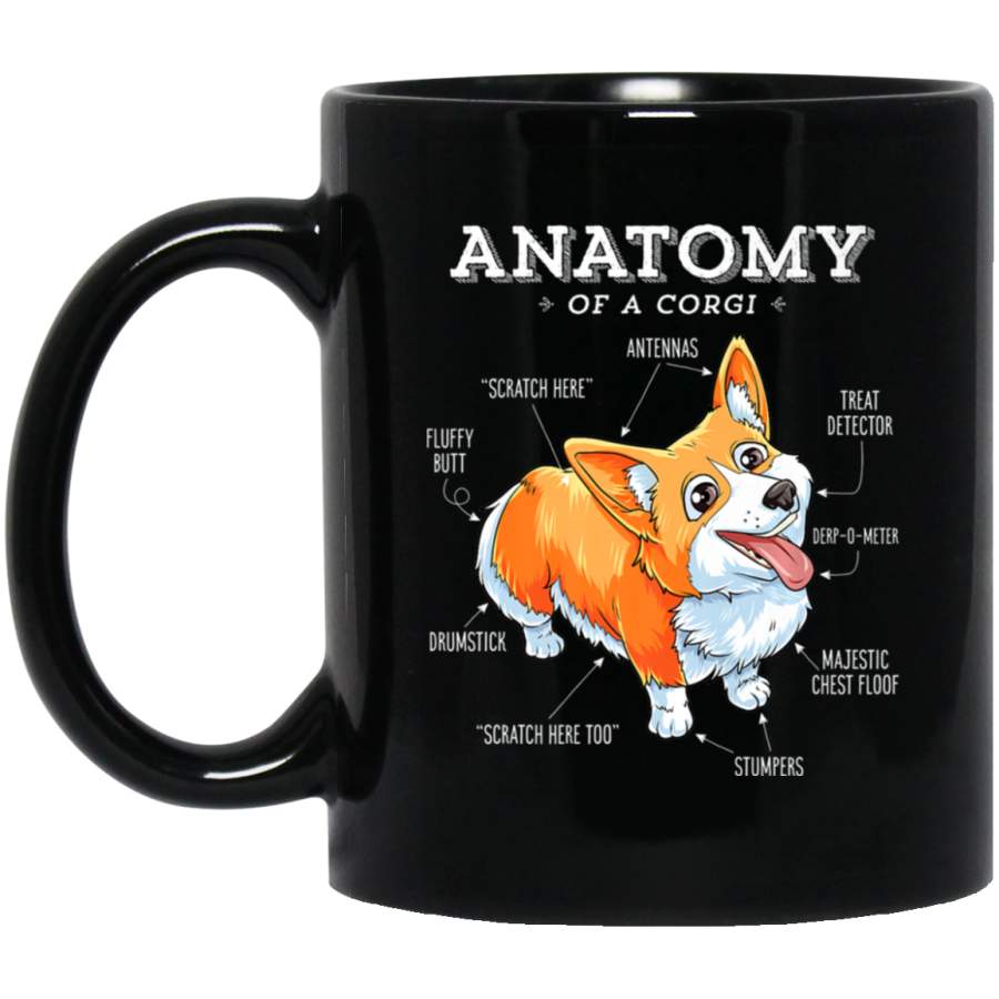 Anatomy of a Corgi Corgis Dog Puppy Black Mug Pet Owner, Dog Dad Mom Lover, Best Friends Gifts Funny Sayings Slogan Cute