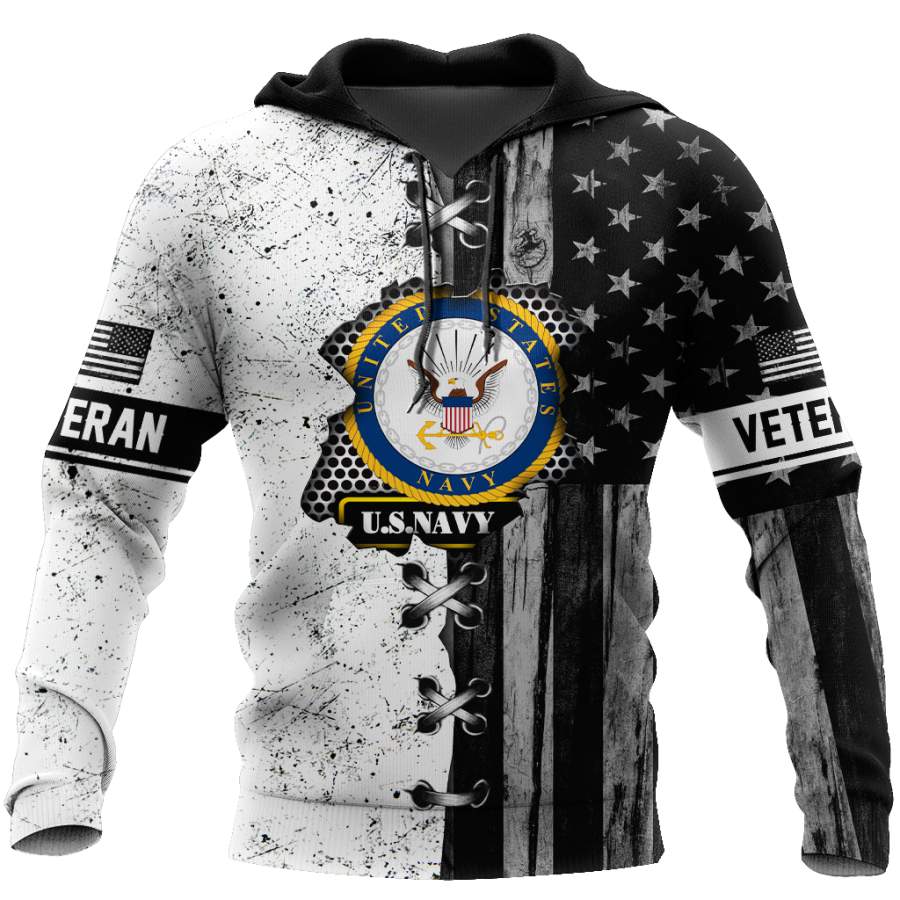 Veteran US Navy in my heart 3D shirts for men and women BW