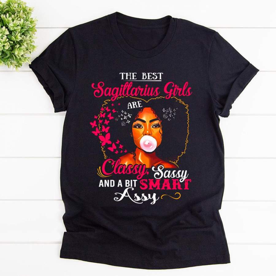 Pink butterfly the best sagillarius girls are classy smart assy afro black girl black cotton t shirt for men and women S-6XL