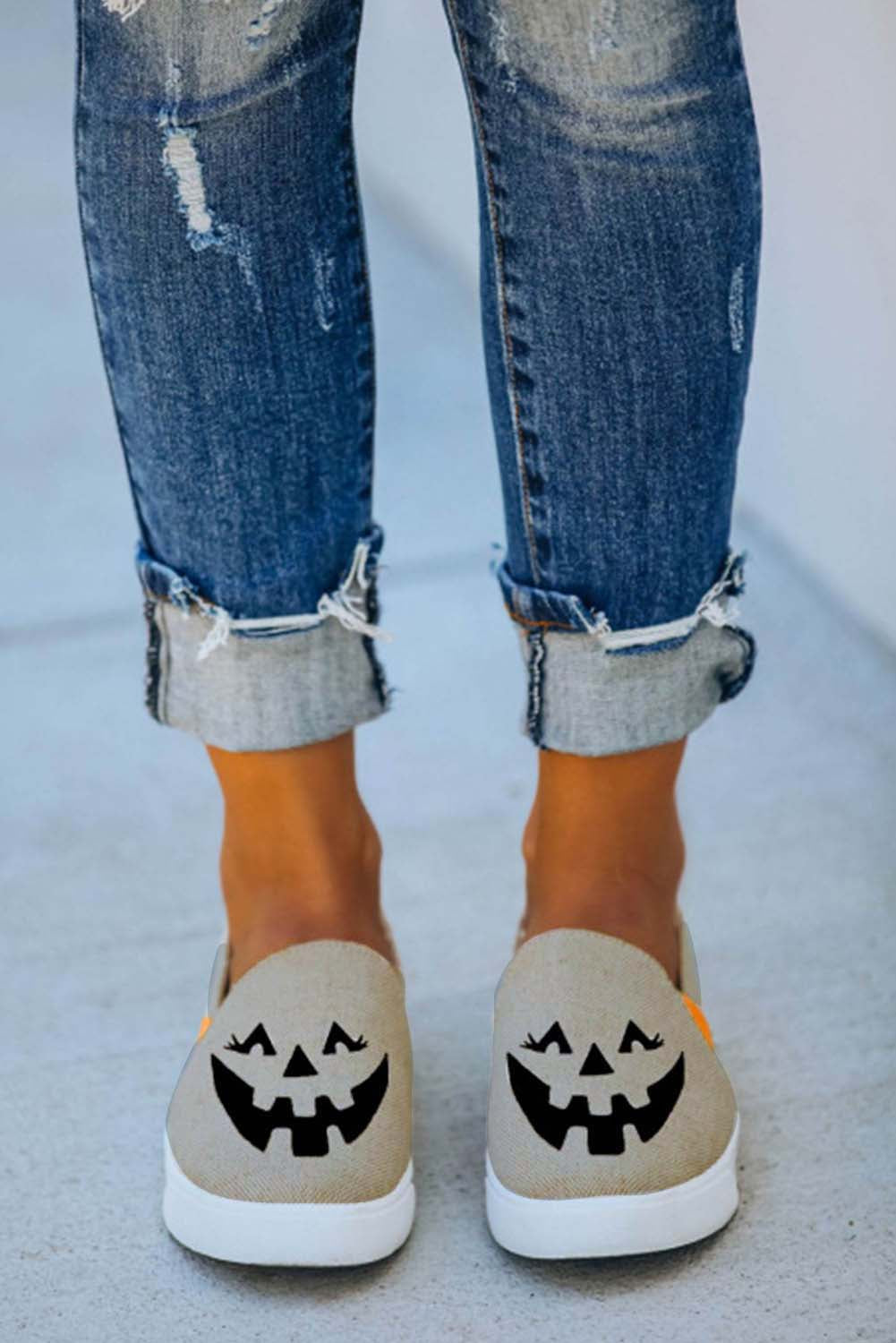 Women’S Sneakers Halloween Face Print Slip On Canvas Sneakers