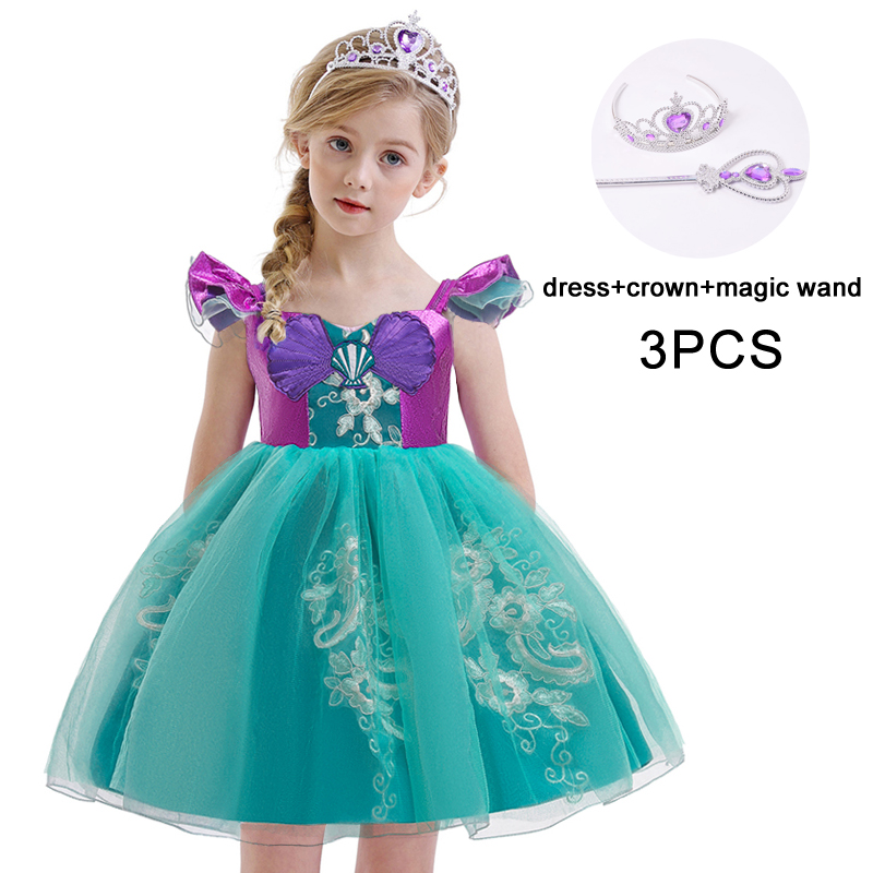 2022 Carnival Kids Cosplay Little Mermaid Dress For Girls Children Baby Girl Party Princess Dress Birthday Role Play Costume alx