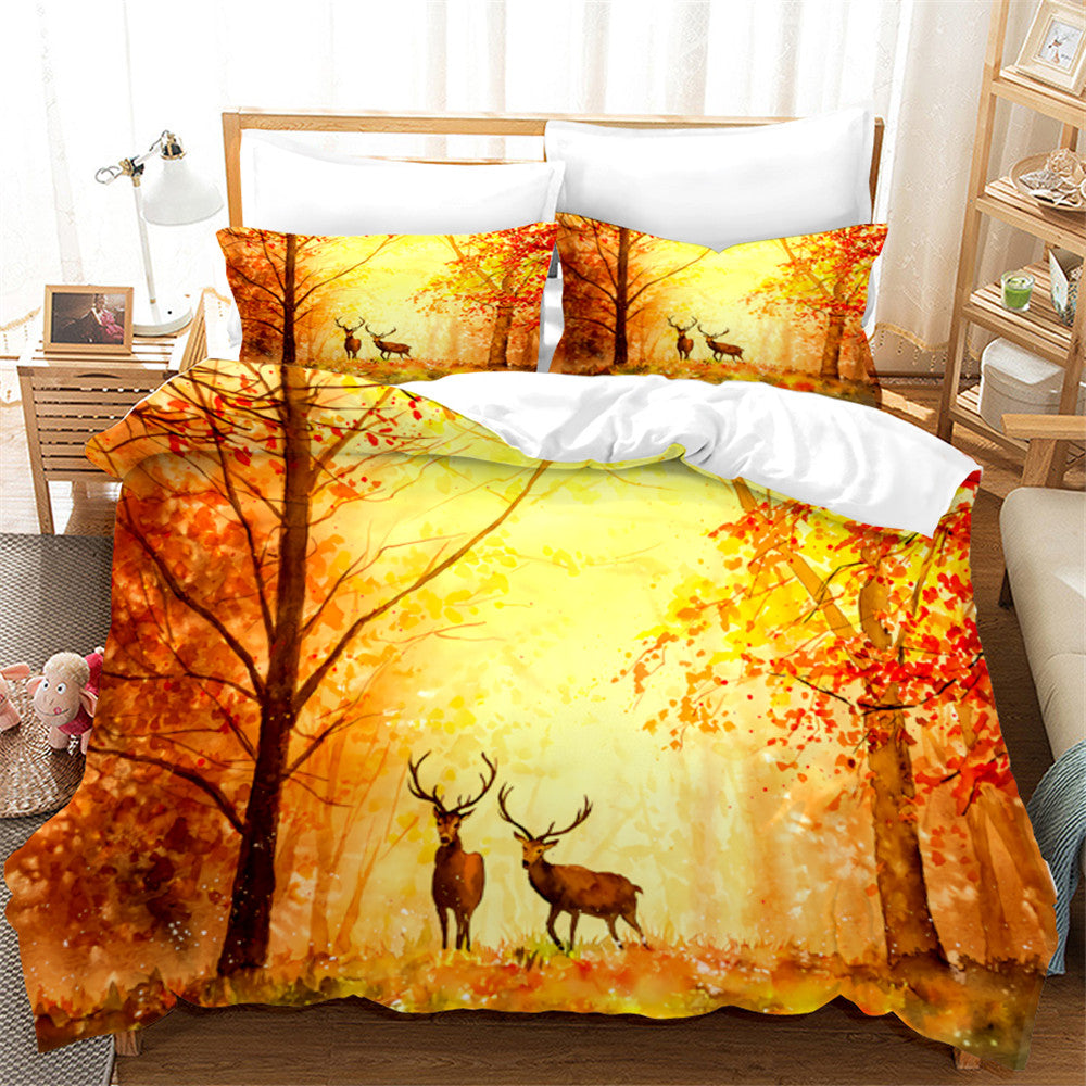 3D Autumn Forest Animal Elk Quilt Cover Set Bedding Set Duvet Cover Pillowcases 90