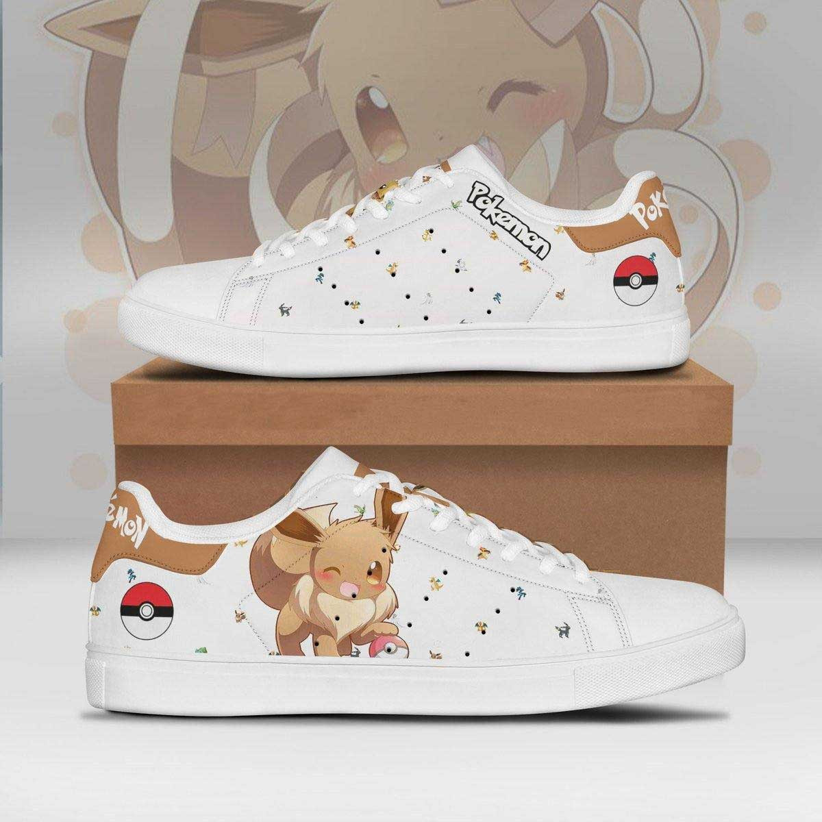 Pokemon Eevee Anime Christmas Gift For Fan Low Top Leather Skate Shoes Sneakers For Man And Women