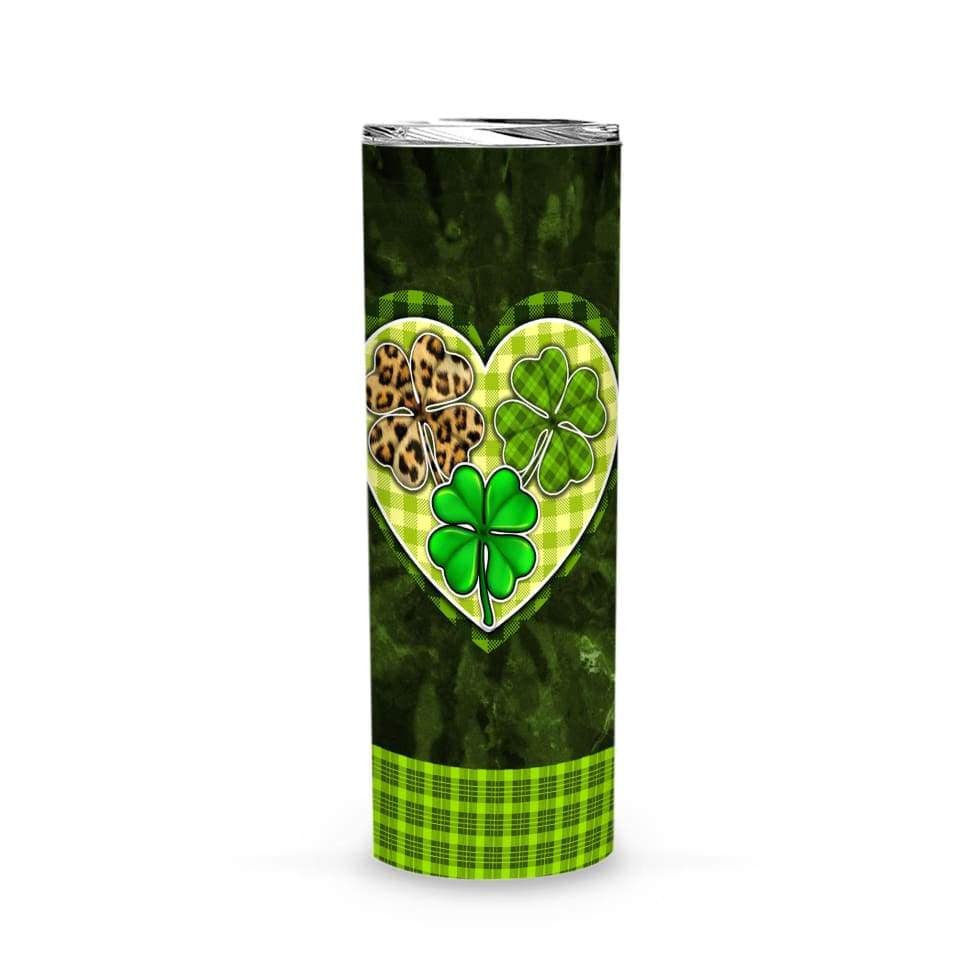 20Oz Stainless Steel Tumbler – St Patricks Day Women Green Buffalo Plaid Leopard Shamrock