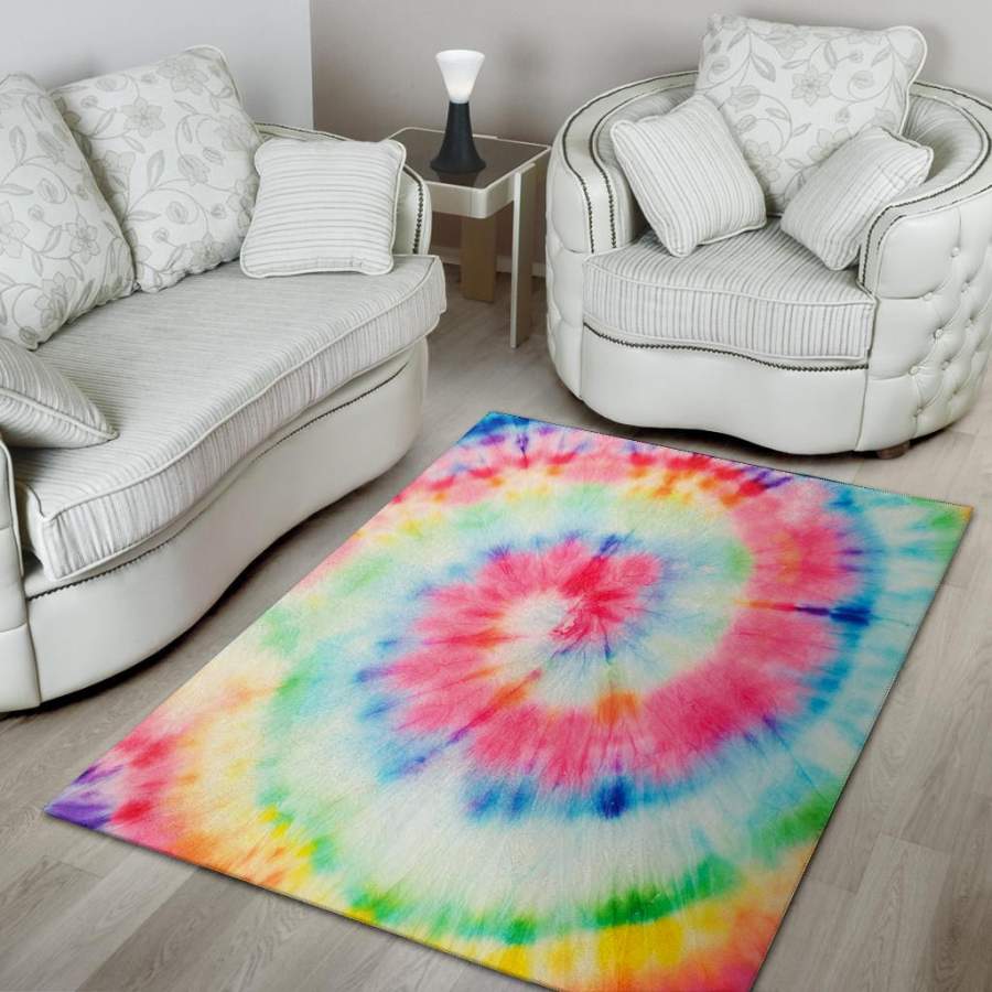 Rainbow Tie Dye Print Area Rug