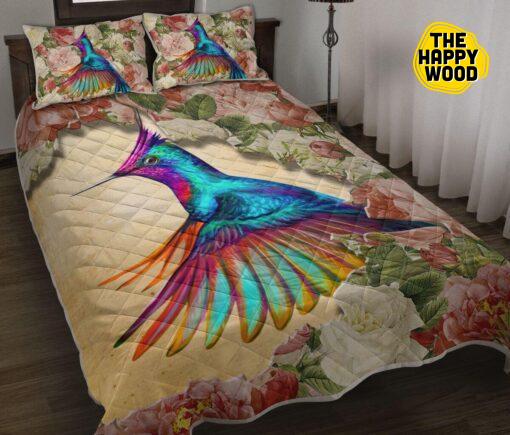 Hummingbird Flower Beauty Quilt Bed Set And Pillow Covers