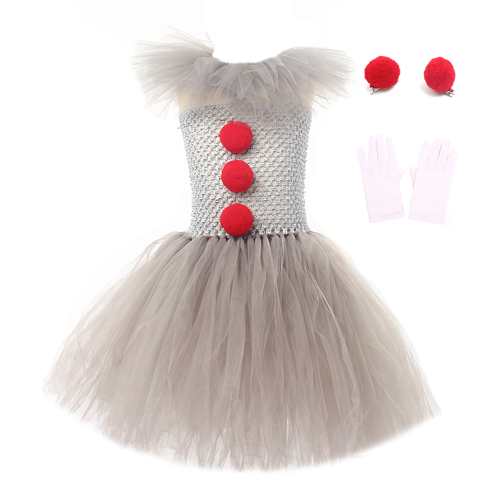 Girls Pennywise Costume Cosplay It Clown Halloween Child'S Fancy Pennywise Tutu Dress Handmade Kids Carnival Party Tulle Dress Alx Trendy Fashion