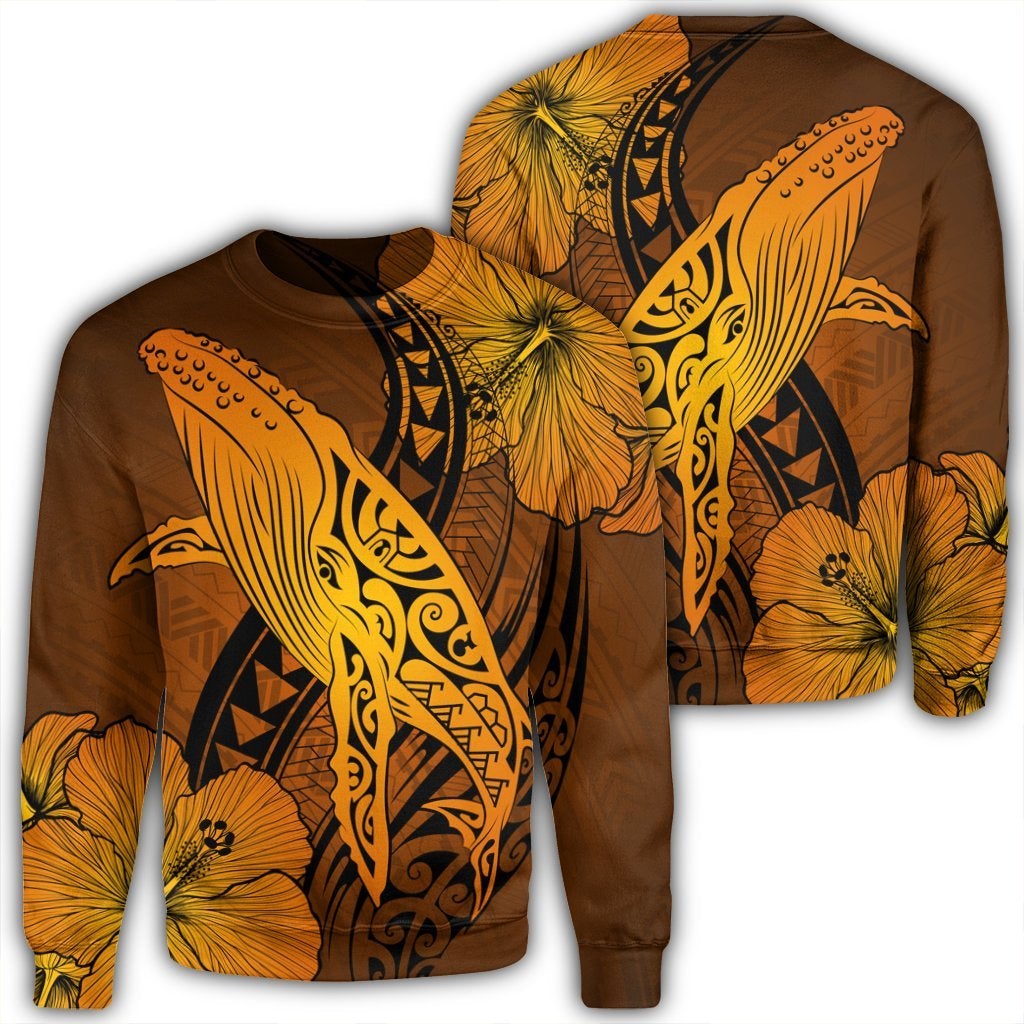 Hawaiian Map Whale Swim Hibiscus Polynesian Sweatshirt – Orange