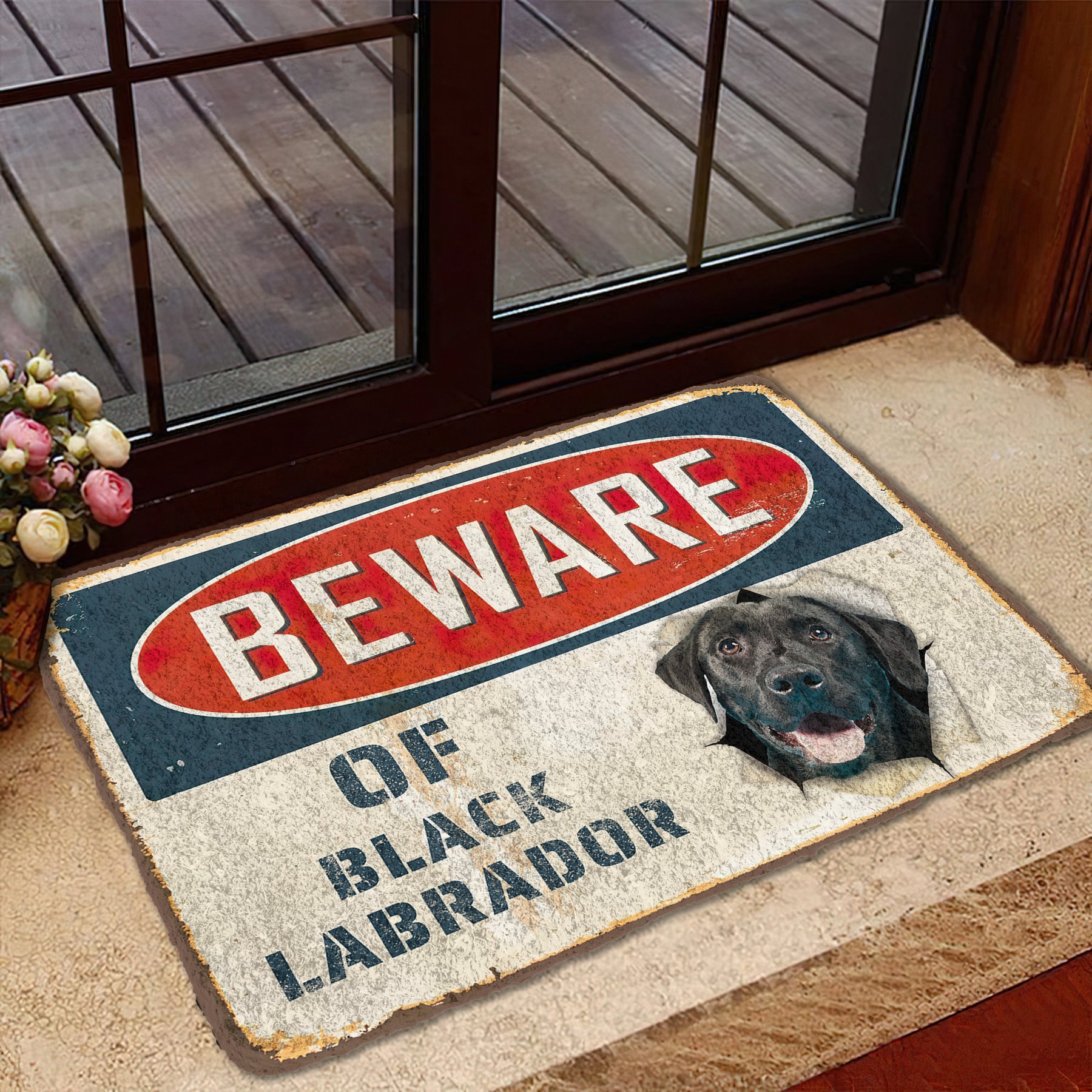 Gearhumans  Gearhuman 3D Beware Of Black Labrador Custom Doormat