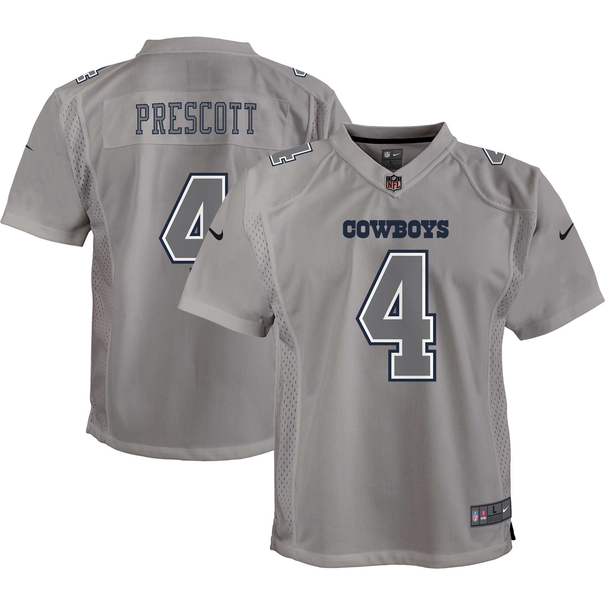 Youth Dallas Cowboys Dak Prescott Gray Atmosphere Game Jersey