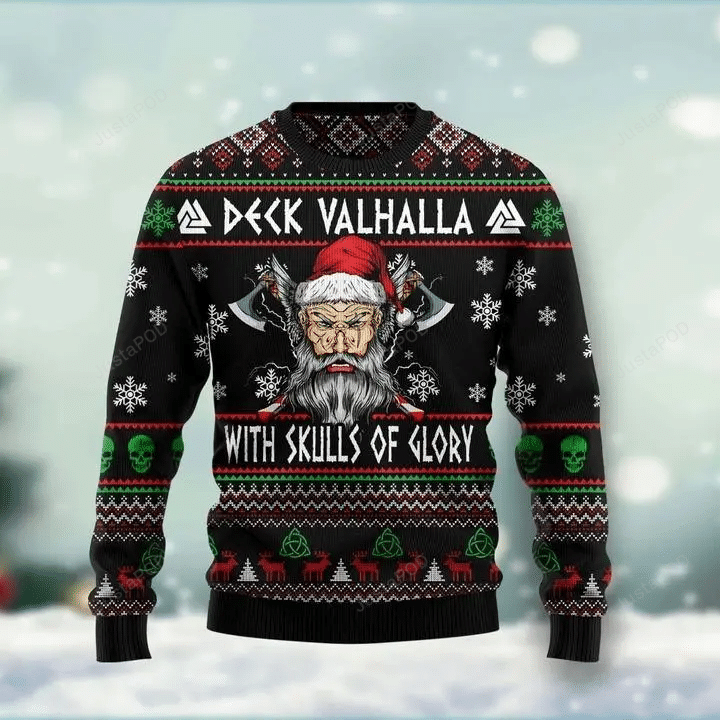 Viking Deck Valhalla Ugly Christmas Sweater, All Over Print Sweatshirt