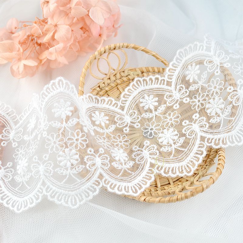 19Yards White Cotton Thread Embroidery Mesh Lace ribbon Fabric Trim Trimming DIY Clothing Wedding Decoration Sewing Accessorie alx