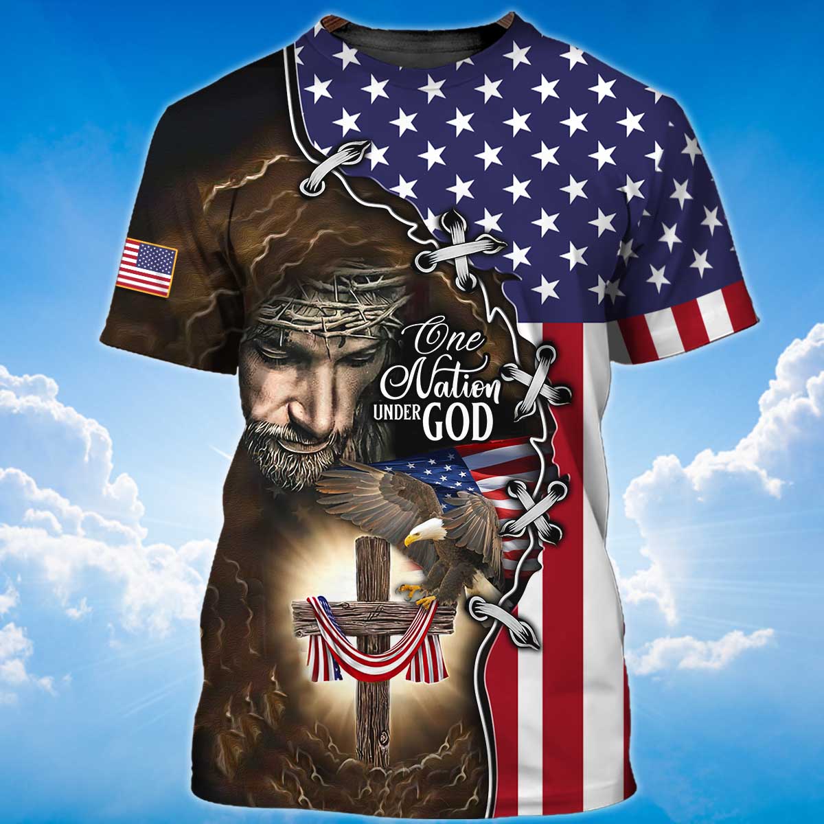 One Nation Under God T Shirt God Jesus Shirt Patriotic Eagle Usa Flag Pattern Shirts Patriotic Gifts