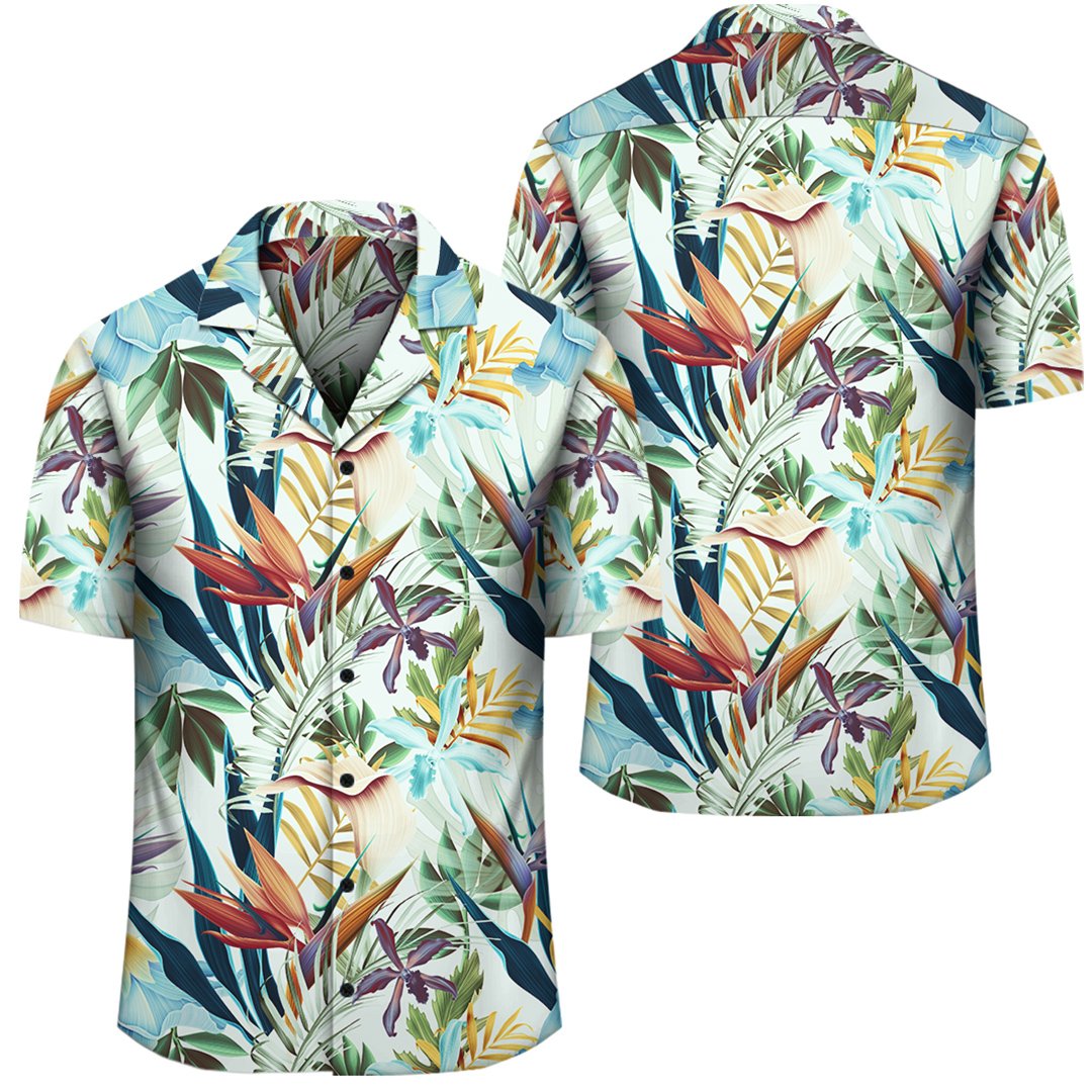 Tropical Flower Plant And Leaf Pattern Hawaiian Shirt