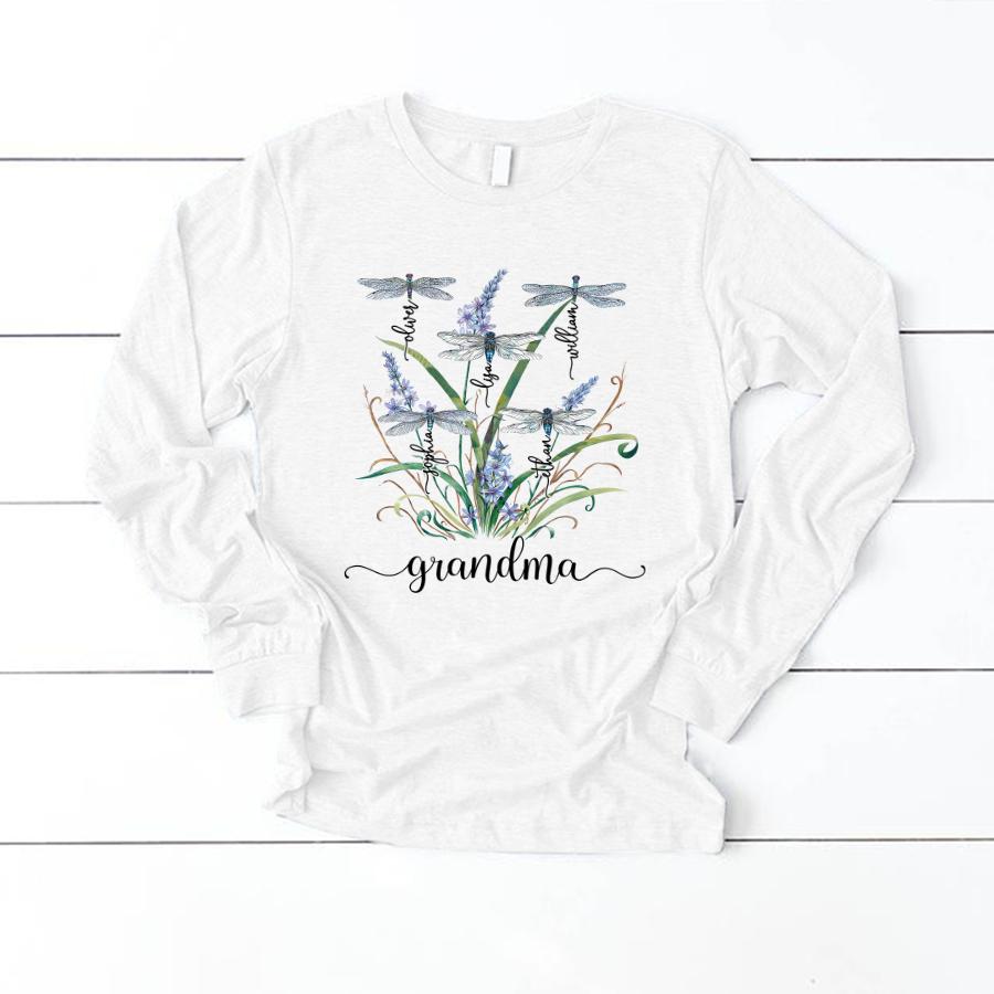 Personalized Grandma With Grandkids Dragonfly Clipart Longsleeve