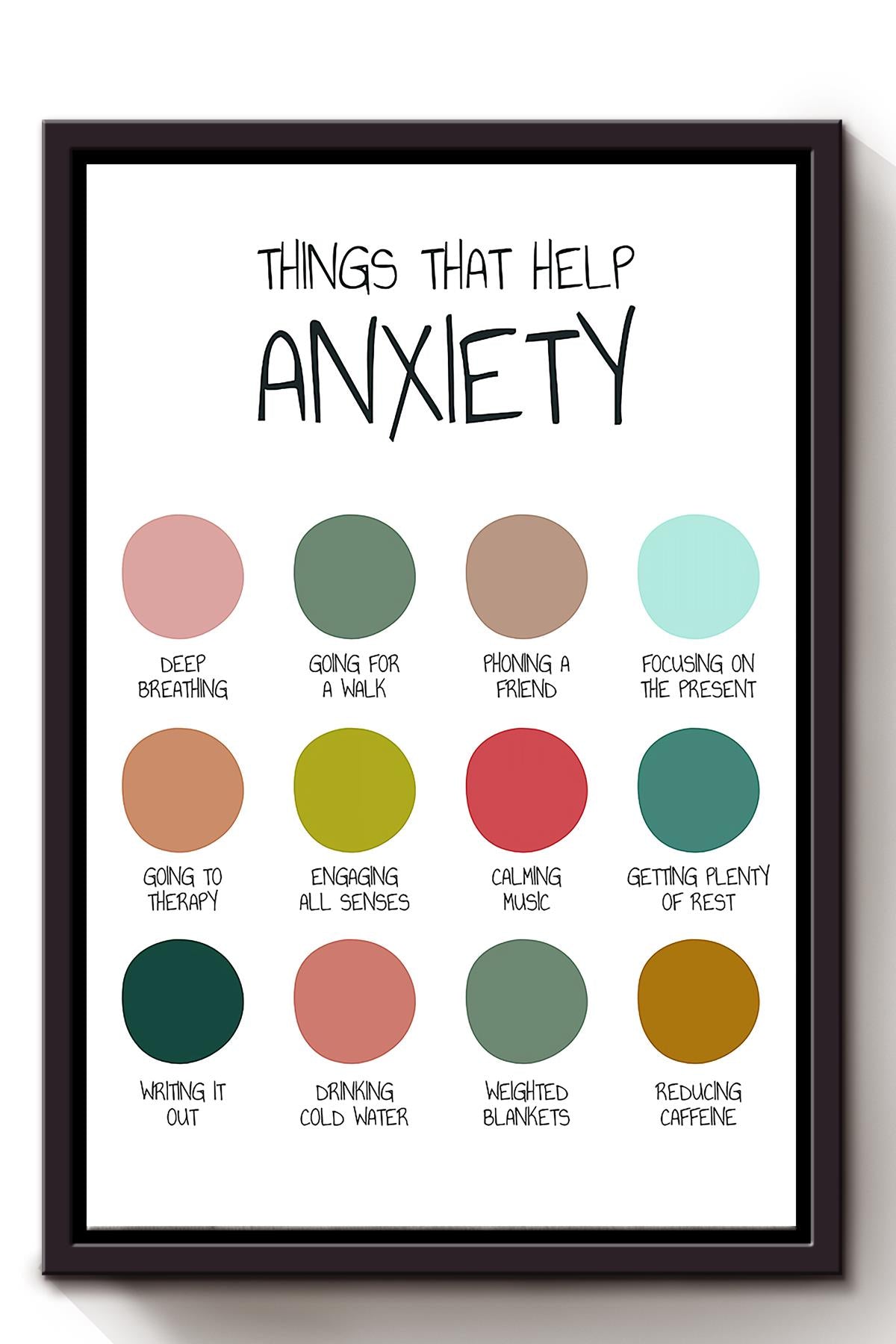 Things That Help Anxiety Psychological Knowledge Wall Art For Therapist Counsellor Office Decor Framed Matte Canvas