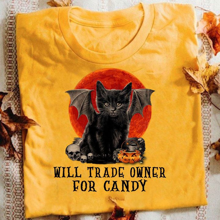 Will Trade Owner For Candy Black Cat T-Shirt Cute Cat Shirt Halloween Costume Gifts For Cat Lovers Hn