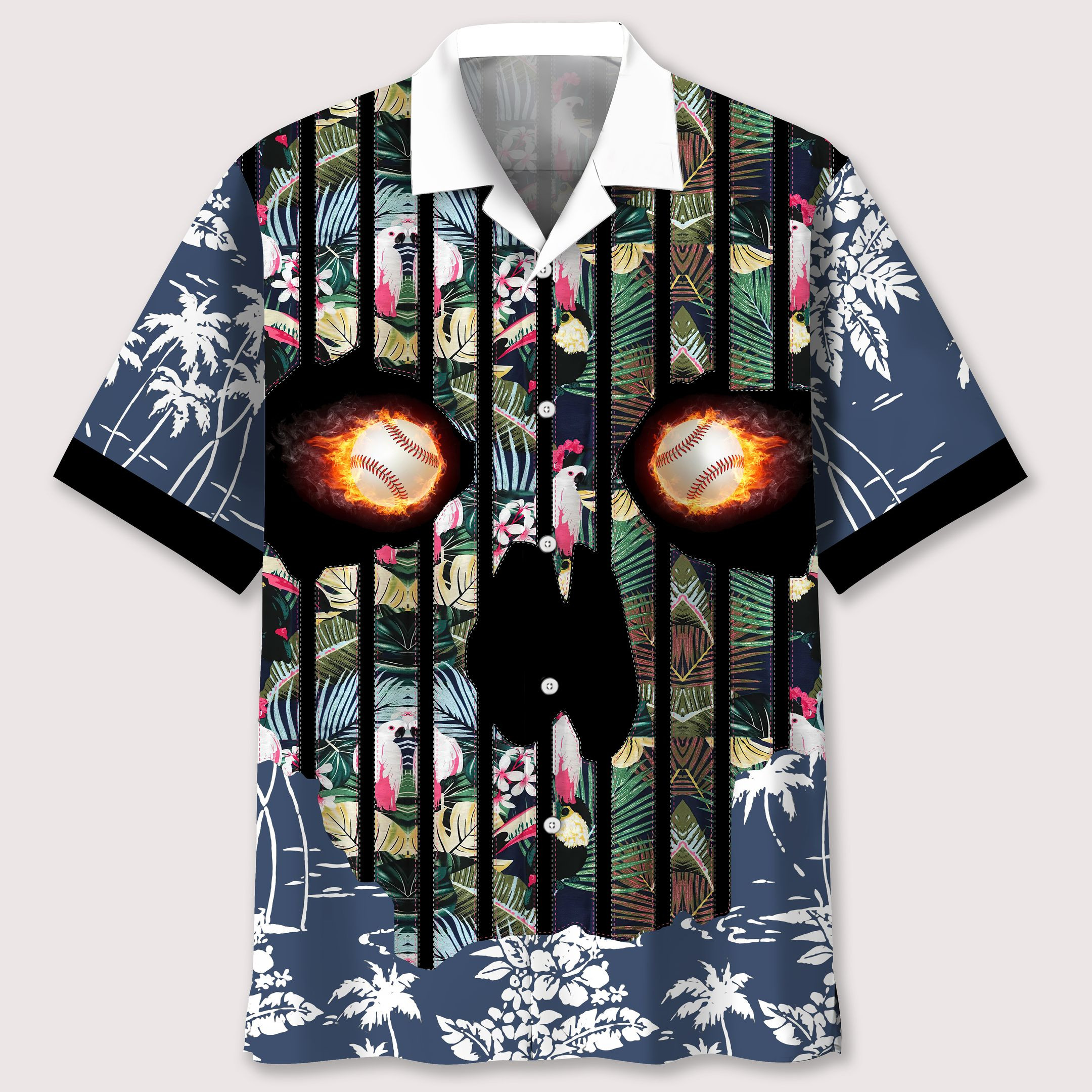 Baseball Flower Skull Hawaiian Shirt Ha5371