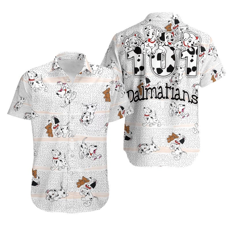 101 Dalmatians Black Polka Dot All Over Print 3D Hawaiian Shirt – White