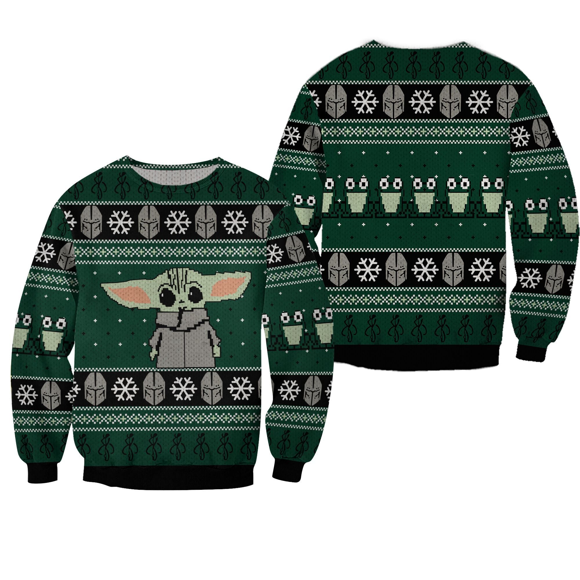 Unifinz Sw Sweater Mandalorian Christmas Sweater Mandalorian Helmet Pattern Grogu Green Ugly Sweater 2022