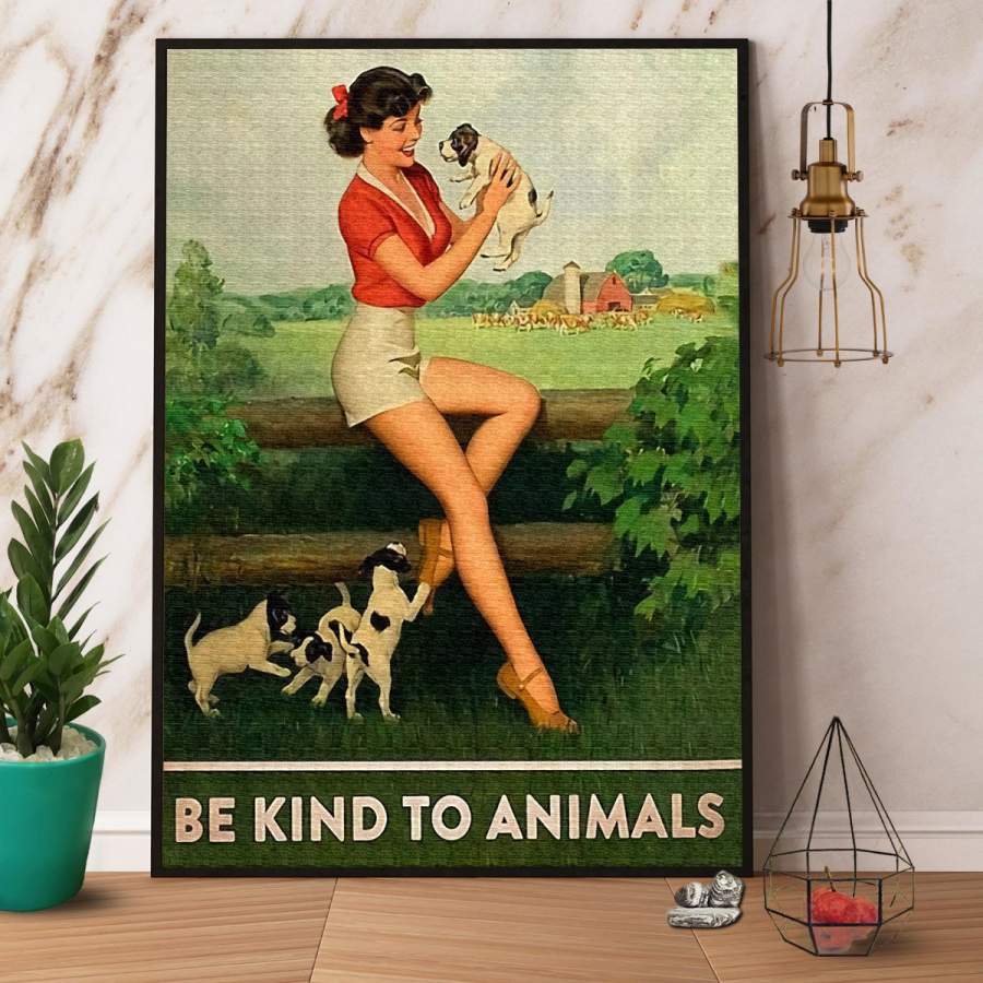 Woman Plays With Her Dogs Be Kind To Animals Paper Poster No Frame/ Wrapped Canvas Wall Decor Full Size