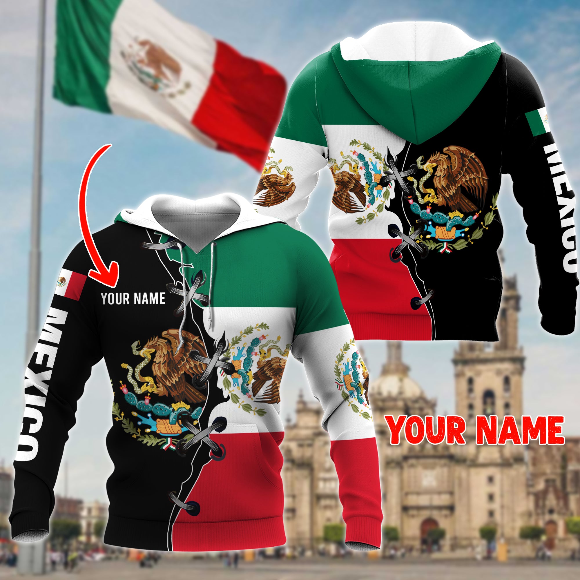 ViticStore™ Personalize Name Mexico Coat Of Arm 3D – all size all over printed Hoodie gift for Mexican