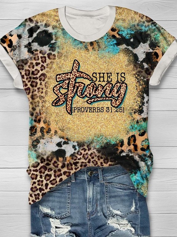 Proverbs 31:25 Leopard T-Shirt – She Is Strong 3D Hoodies T-Shirt Long Sleeve Birthday Gifts For Girls Women Friends – T60