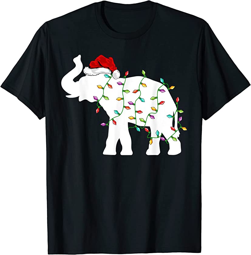 Elephant Xmas Lighting Funny Santa Hat Elephant Christmas T-Shirt