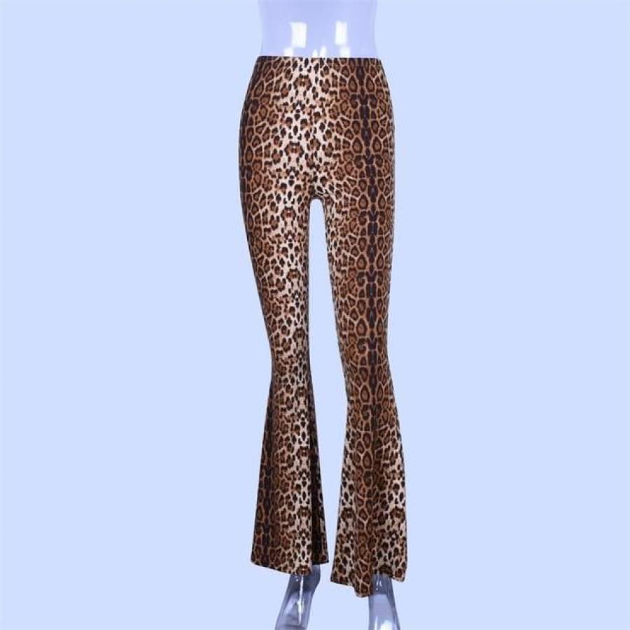 Hugcitar high waist leopard print flare leggings autumn winter women fashion sexy bodycon trousers club pants