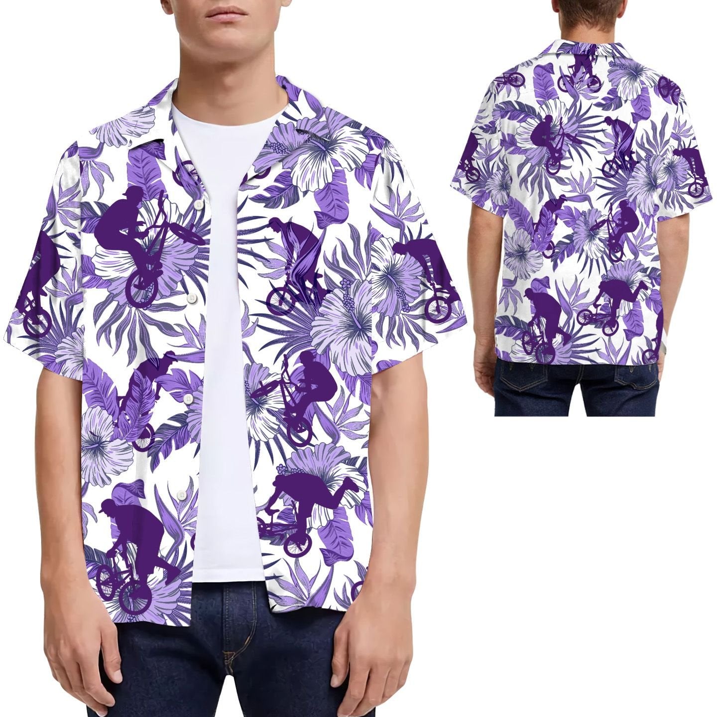 Purple Bmx Hibiscus Men Hawaii Summer Beach Shirts For Extreme Sport Lovers Ha31434