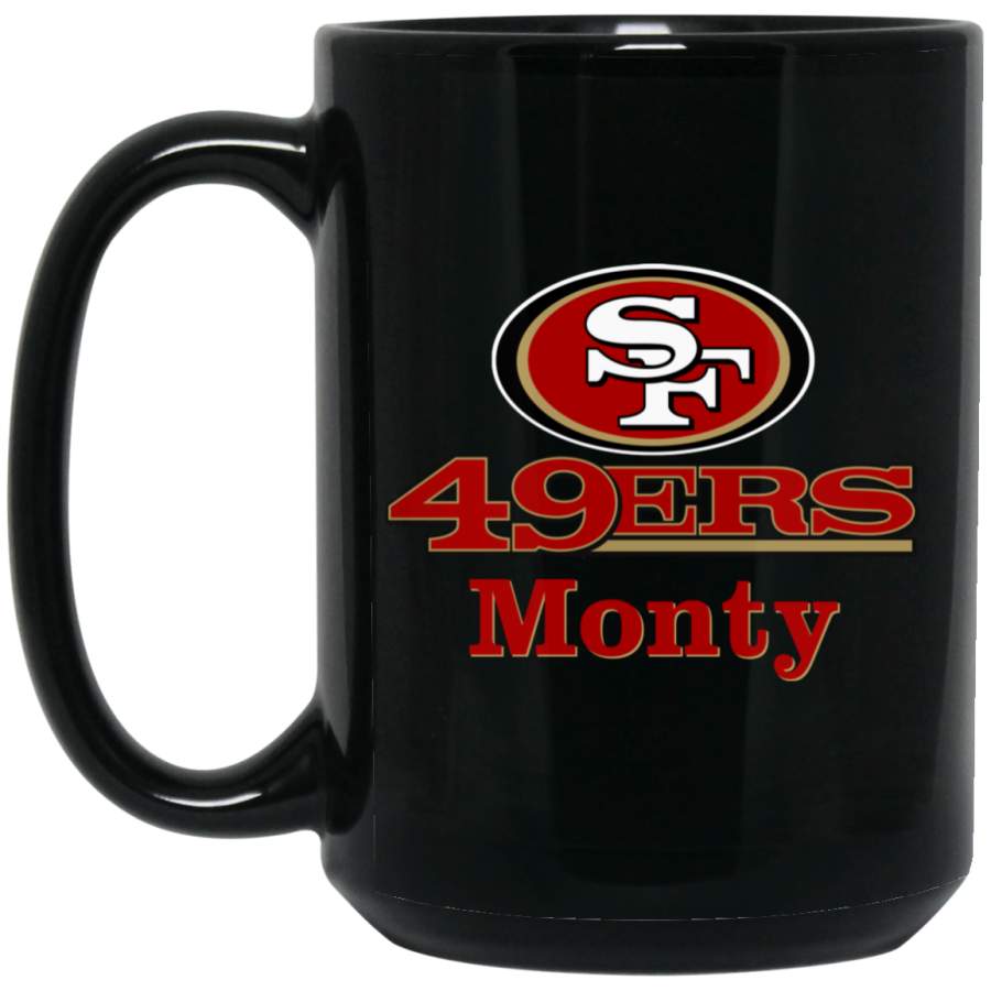 Custom Personalized San Francisco 49ers Logo & Text Monty BM15OZ 15 oz. Black Mug