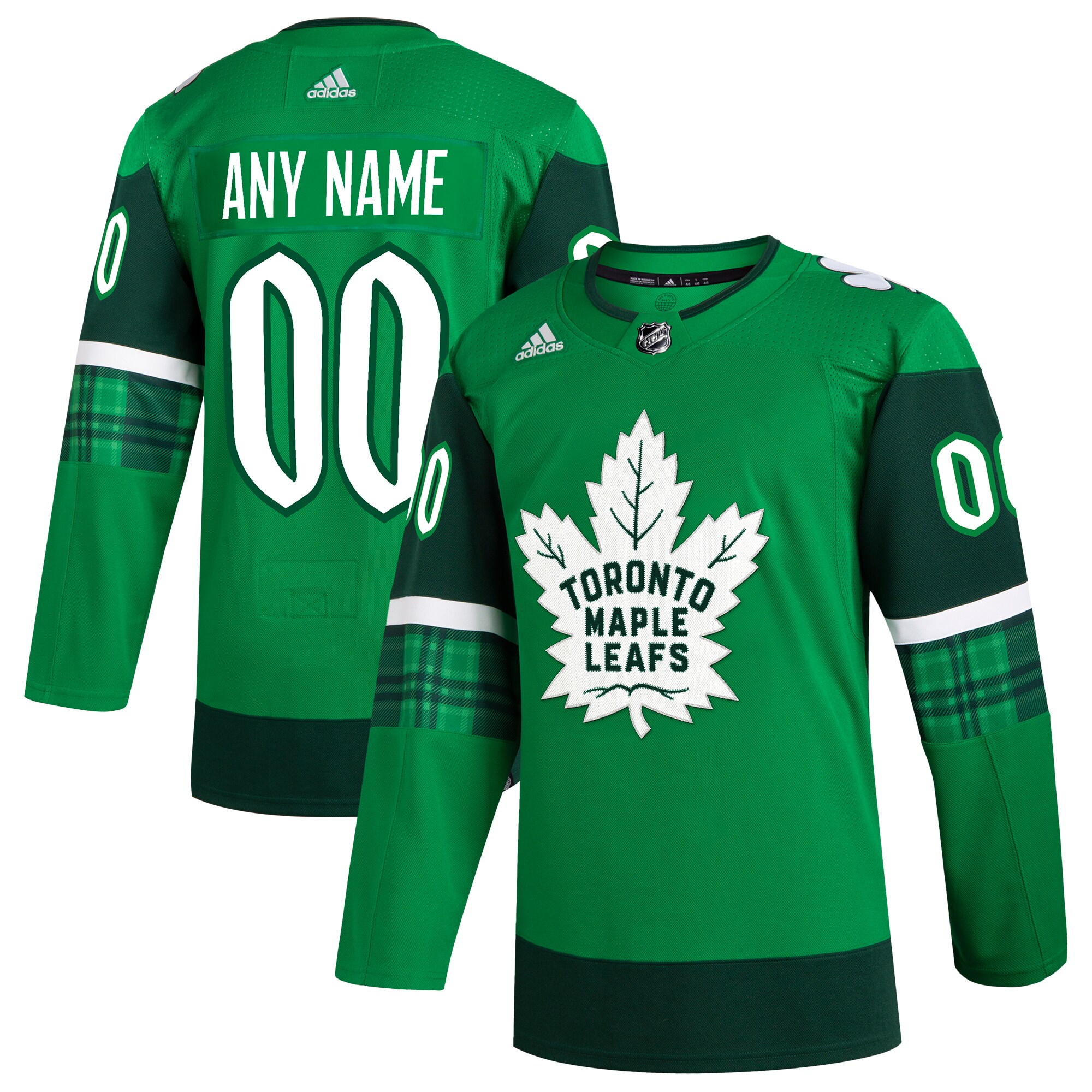 Men's Toronto Maple Leafs adidas Kelly Green St. Patrick's Day Authentic Custom Jersey